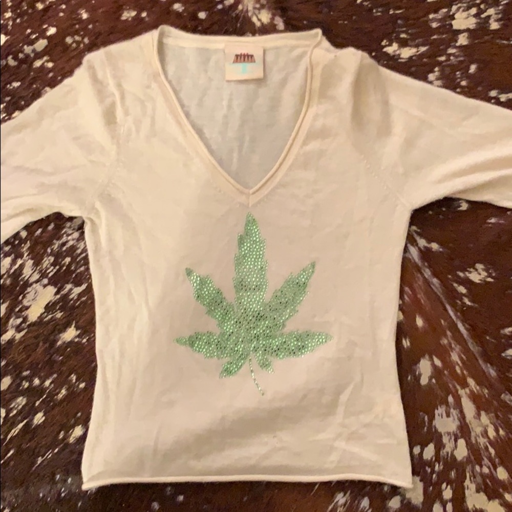 Cannabis Cashmere Rhinestone Sweater